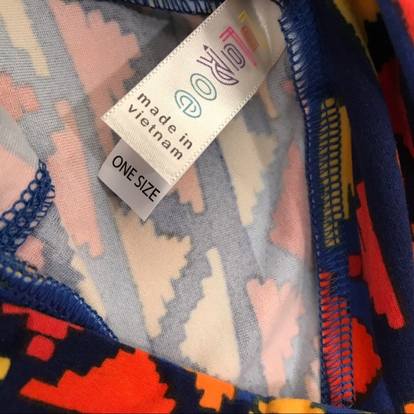 Lularoe Leggings Tights One Size Triangle Print Fall Colors Orange Yellow Blue - Picture 7 of 10